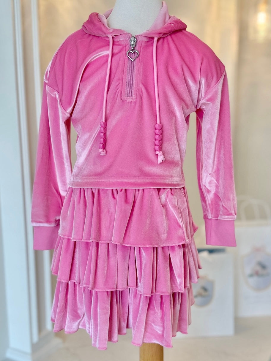 Pink Velvet Velour Skirt Set