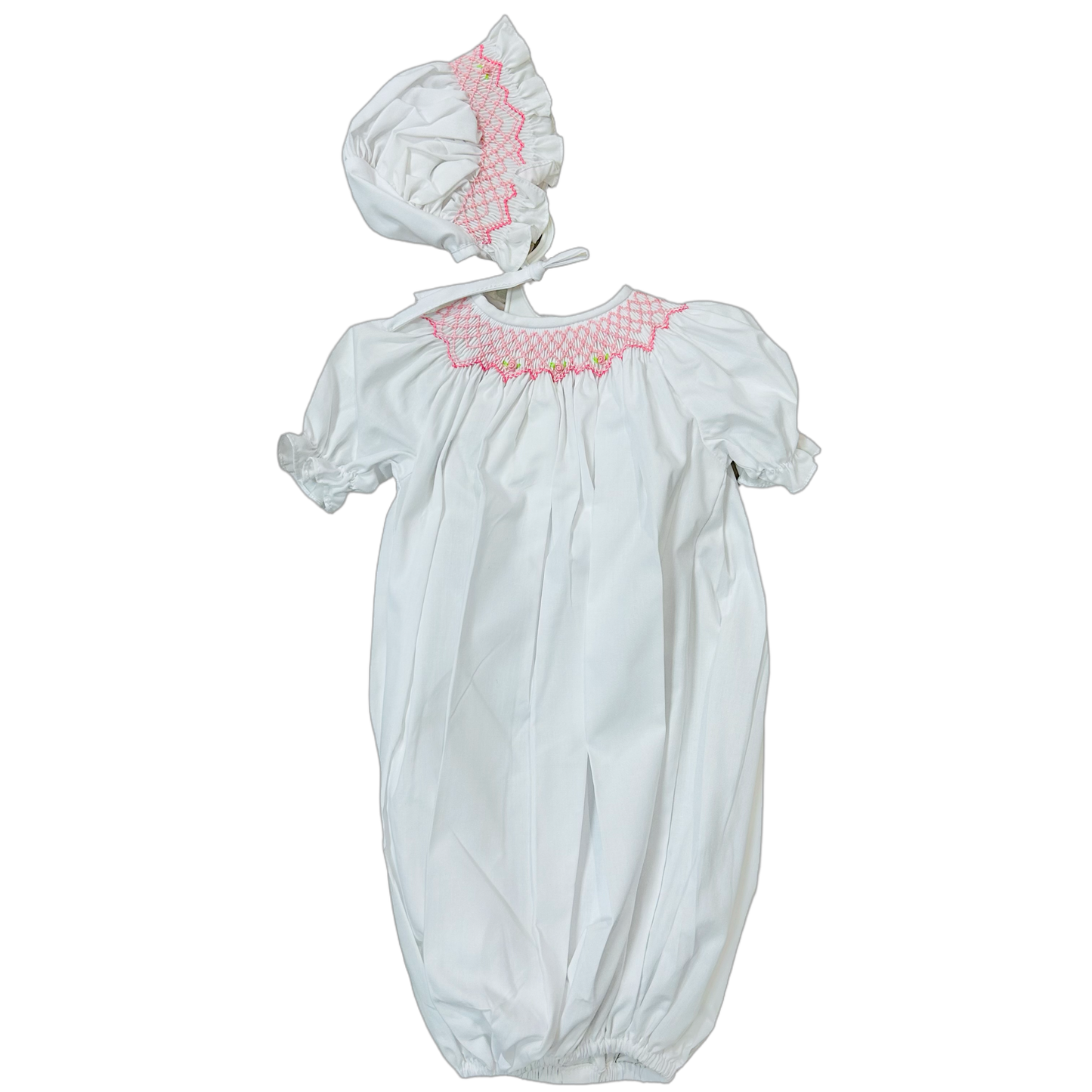 White Smocked Doll Gown 20"