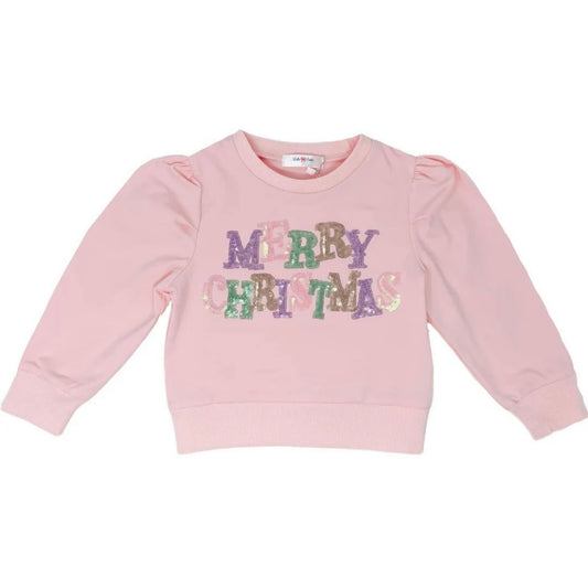 Sequin Merry Christmas LS Puff Shirt