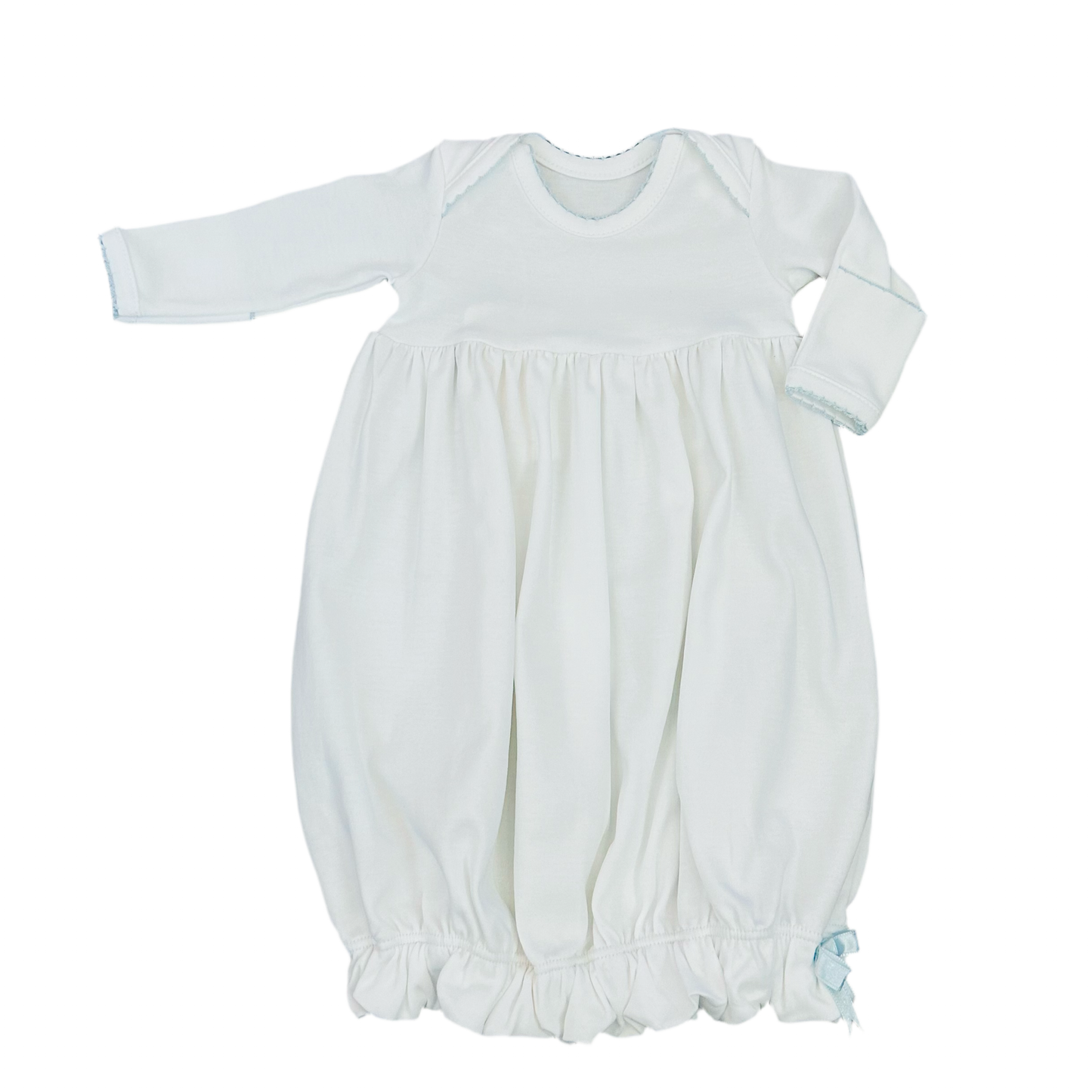 Squiggles White Basic Gown with Blue Trim