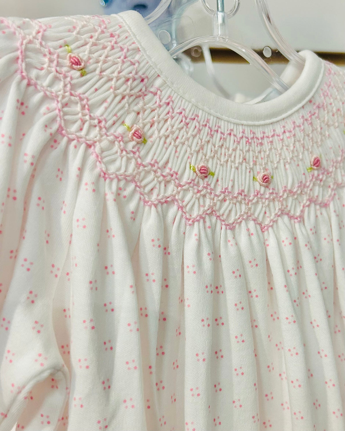 Sally Pink Dots Hand Smocked Bubble