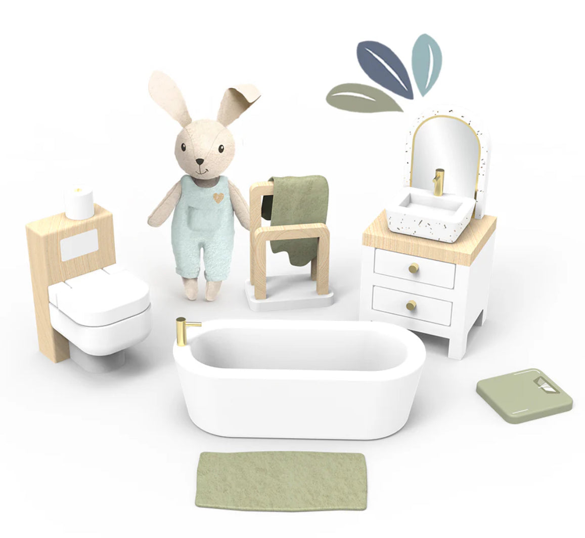 Doll House Bathroom Set with Bunny