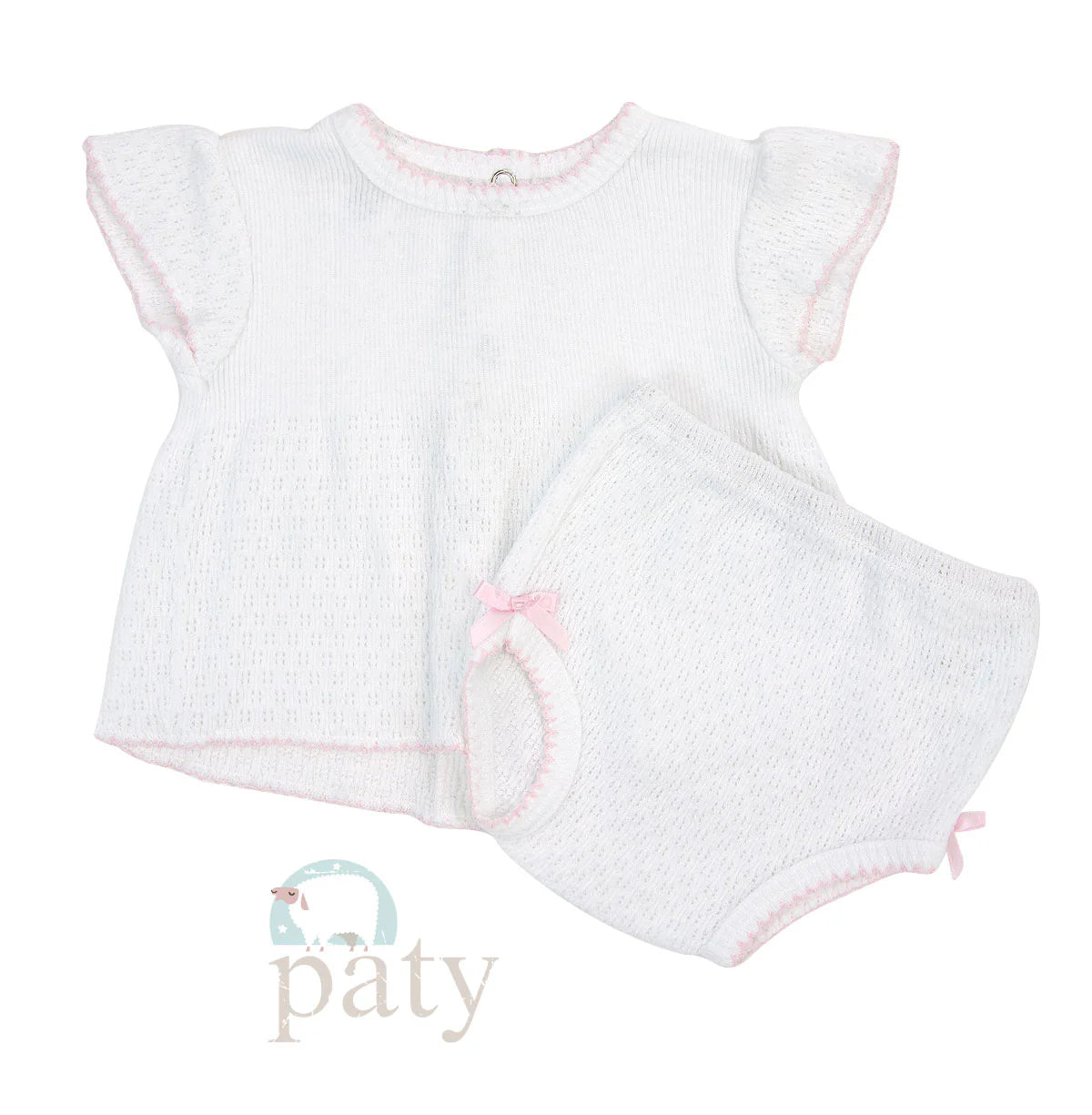 Paty 2Pc Flutter Diaper set WHT/PNK