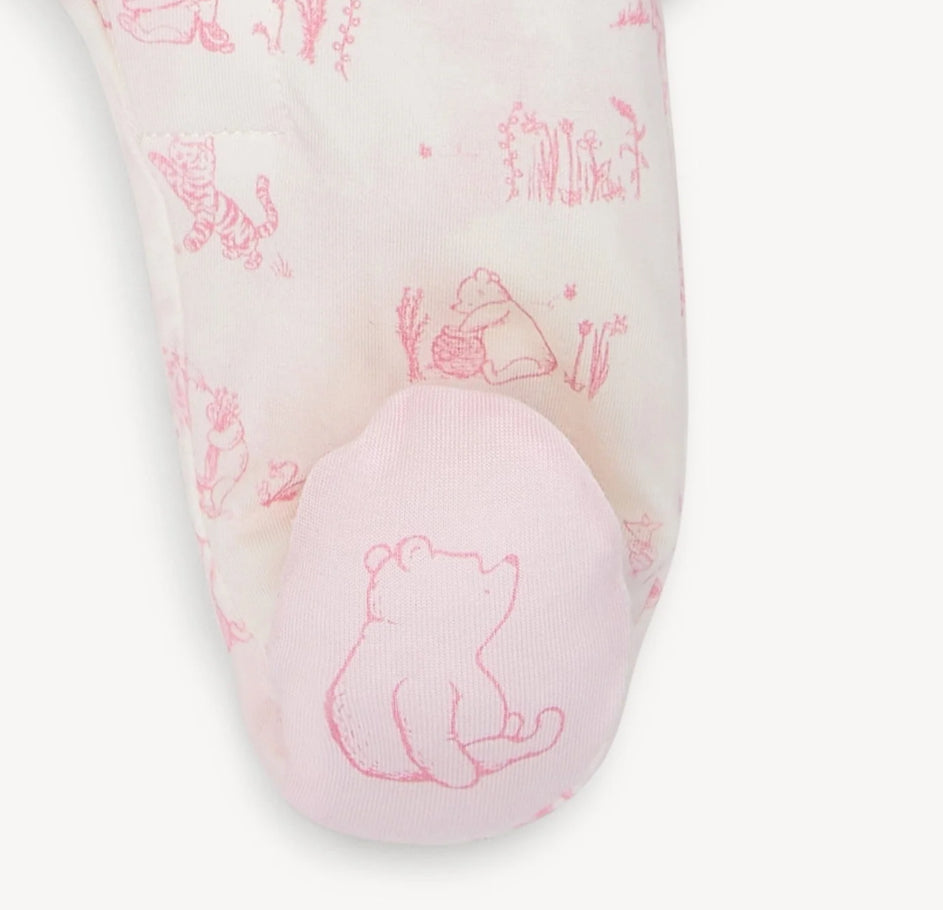 Winnie the Pooh in the woods pink footie