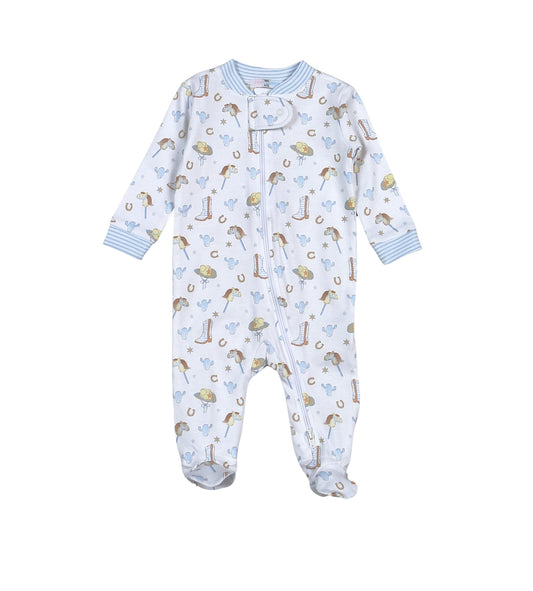 Howdy Baby Zipper Footie - Blue