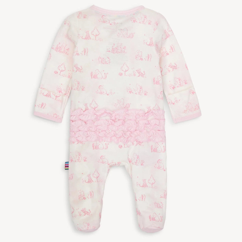 Winnie the Pooh in the woods pink footie