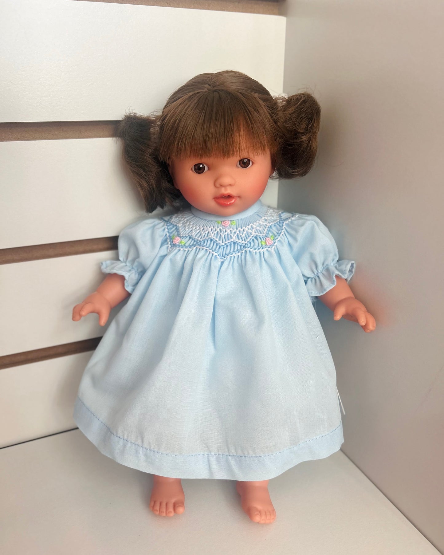 Bella Doll - Brunette with Blue Bishop Dress