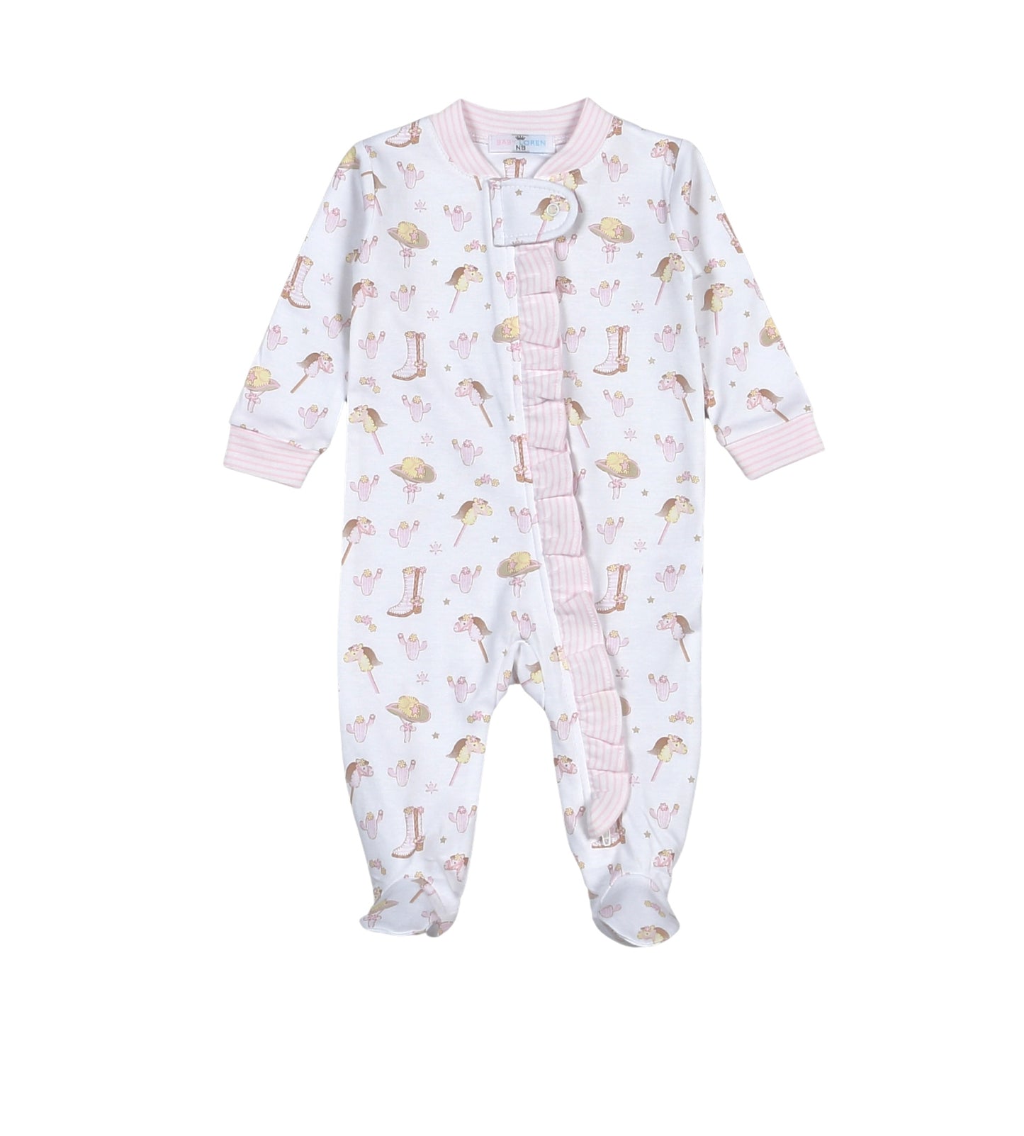 Howdy Baby Zipper Footie - Pink
