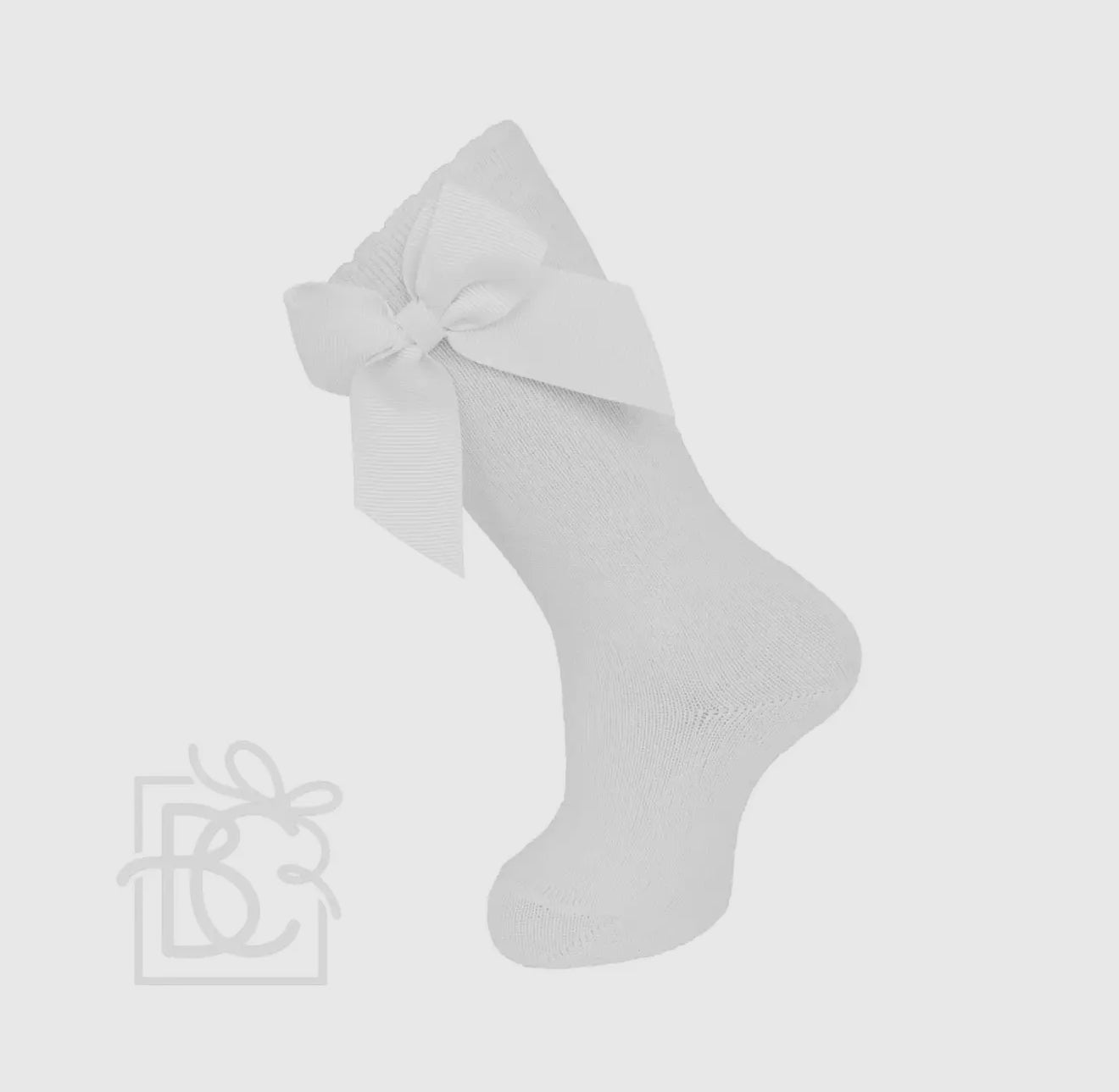 Carlomagno White Solid Cotton Knee Sock with Satin Bow