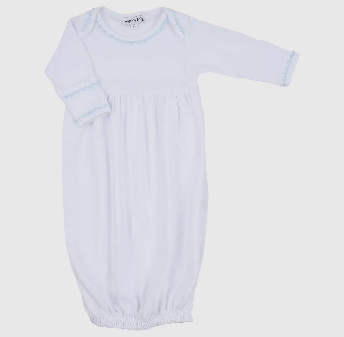 Baby Joy Gathered Gown - Blue Trim