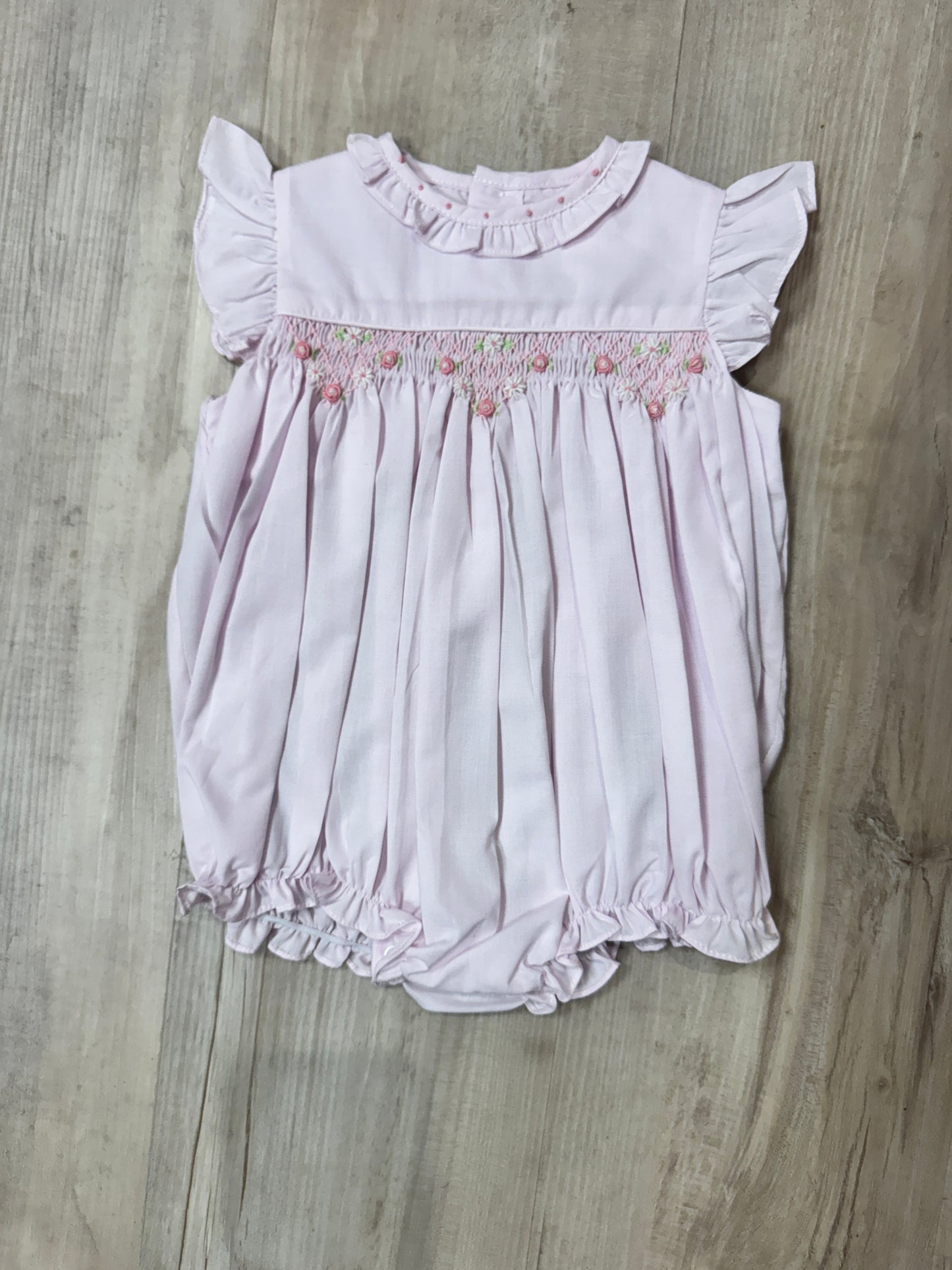 Pink Smocked Roses Angel Sleeve Bubble
