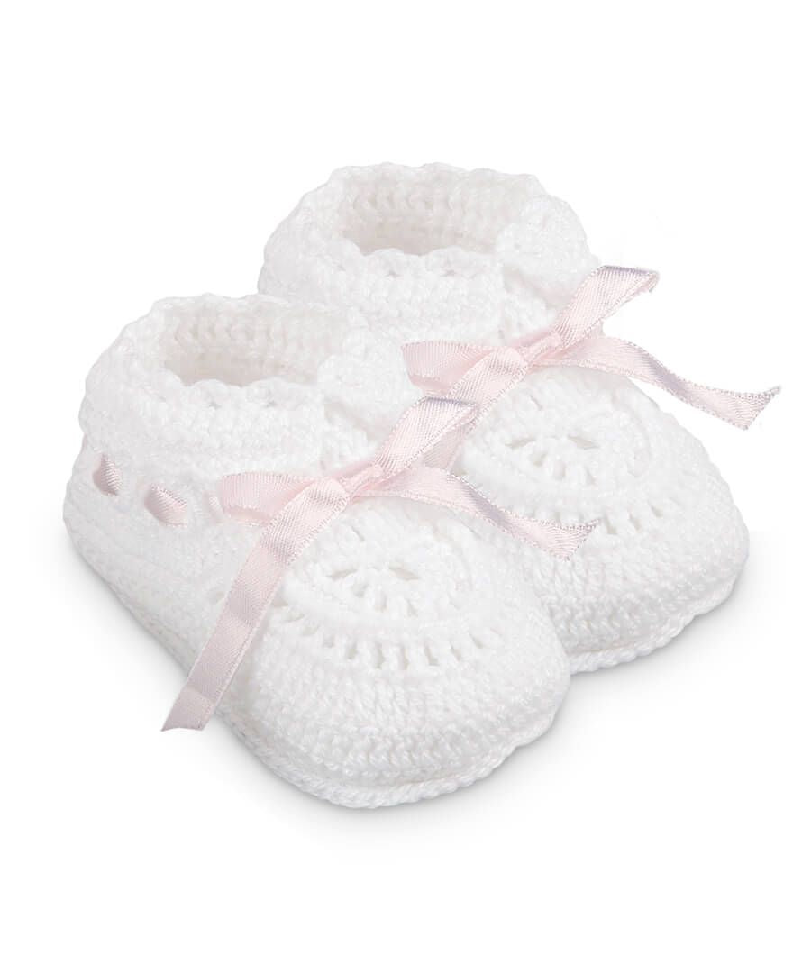Hand Crocheted Baby Booties W/ Ribbon