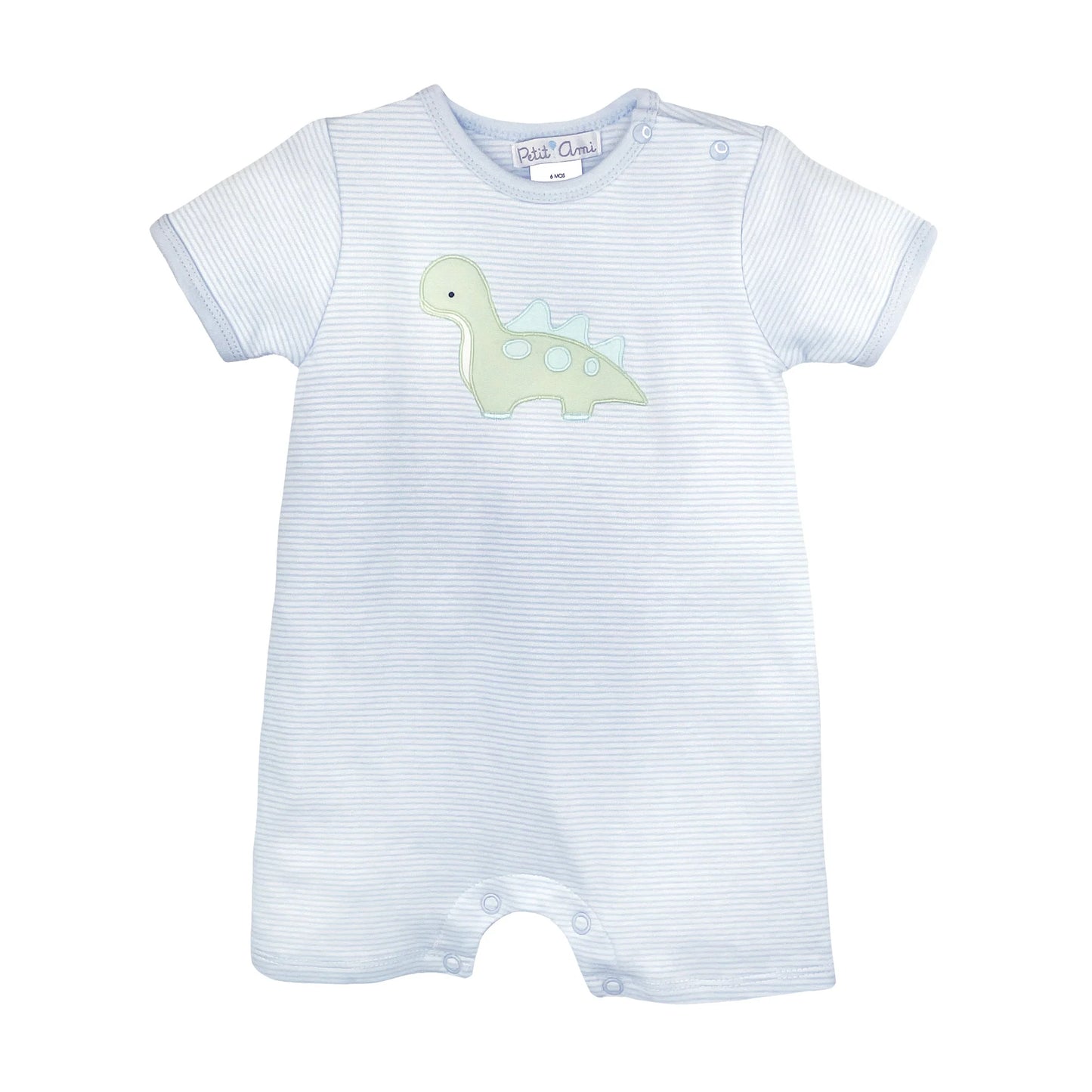 Blue Stripe Green Dino Appliqué Romper