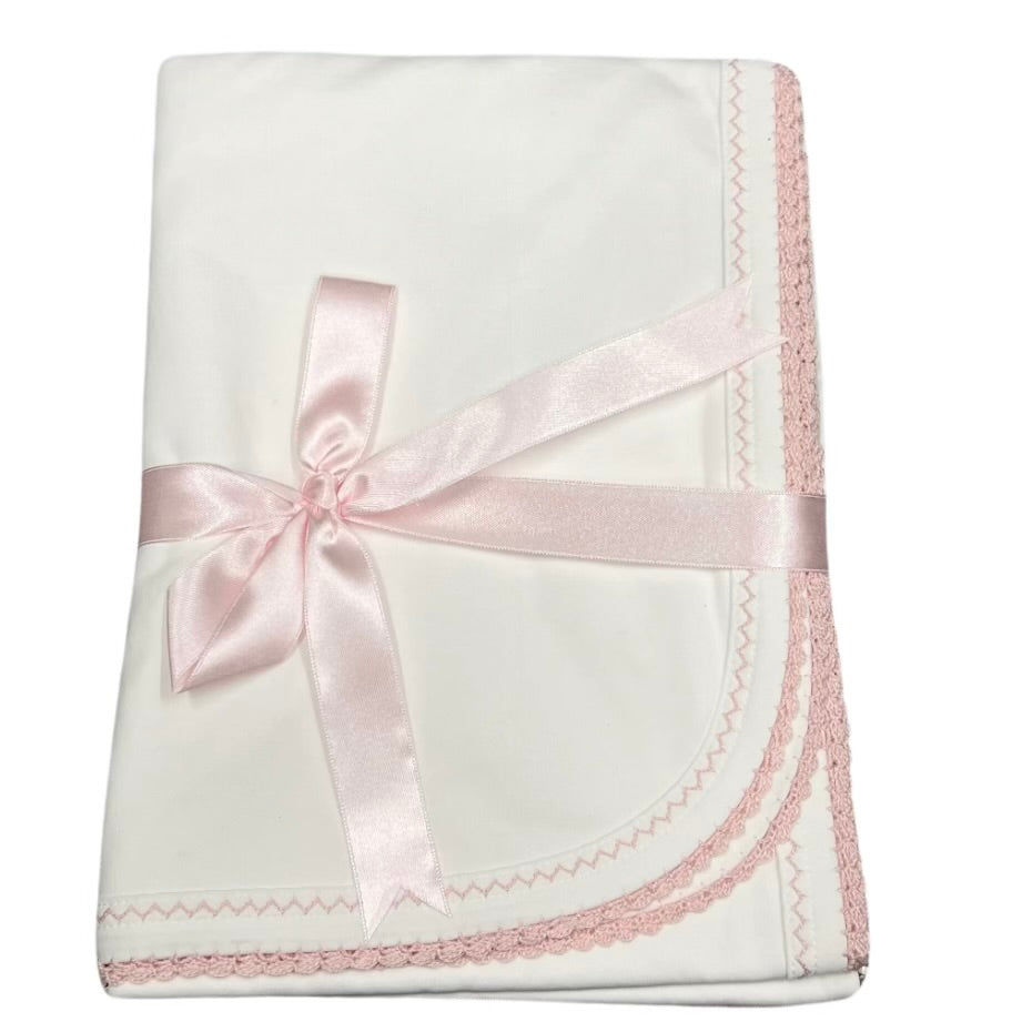 Squiggles White with Pink Blanket