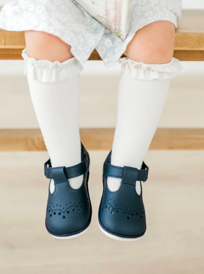 Birdie Leather T-Strap - Navy