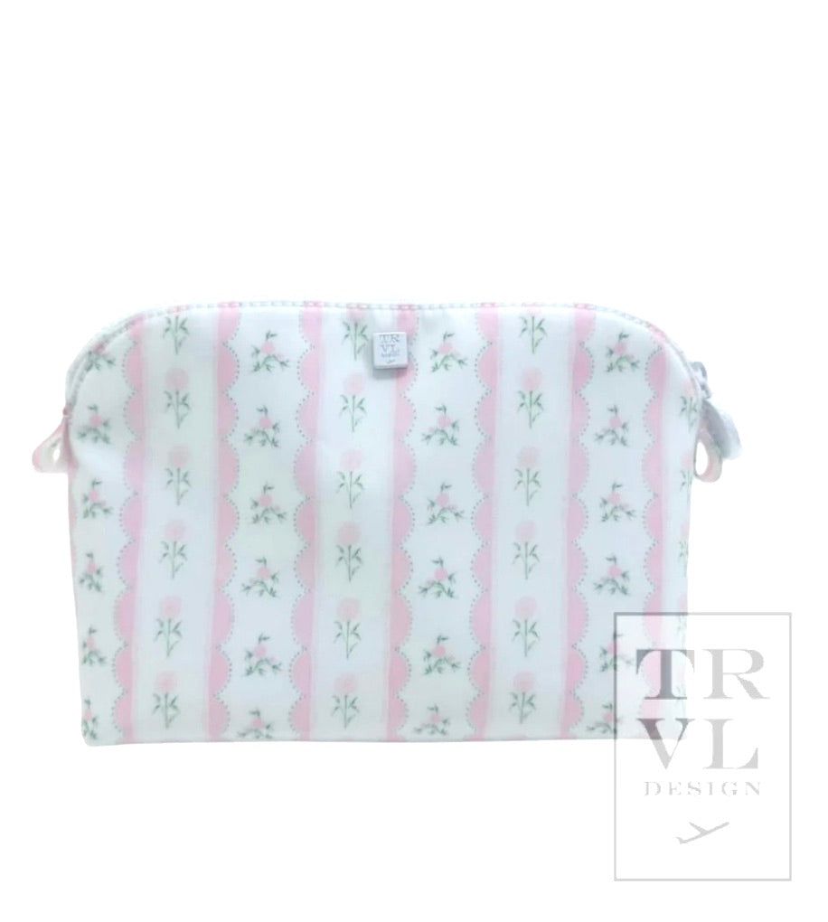 TRVL Pink Ribbon Floral Cosmetic Bag