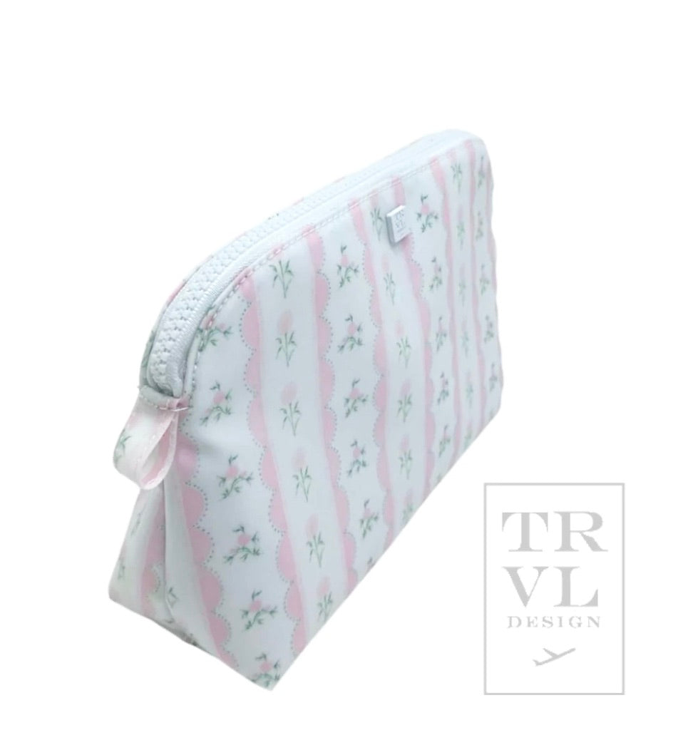 TRVL Pink Ribbon Floral Cosmetic Bag