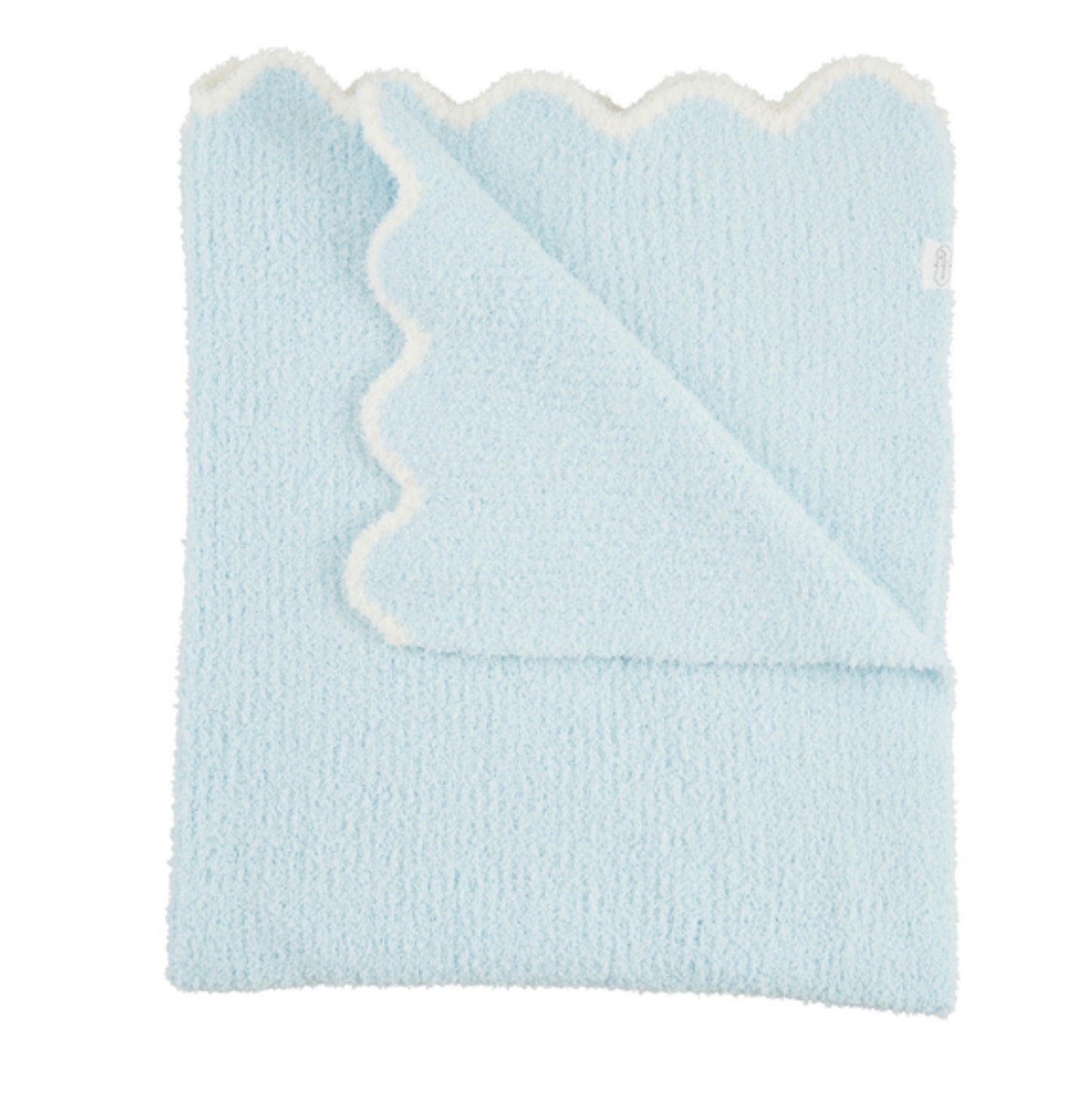 Blue with white Scalloped Chenille Blanket