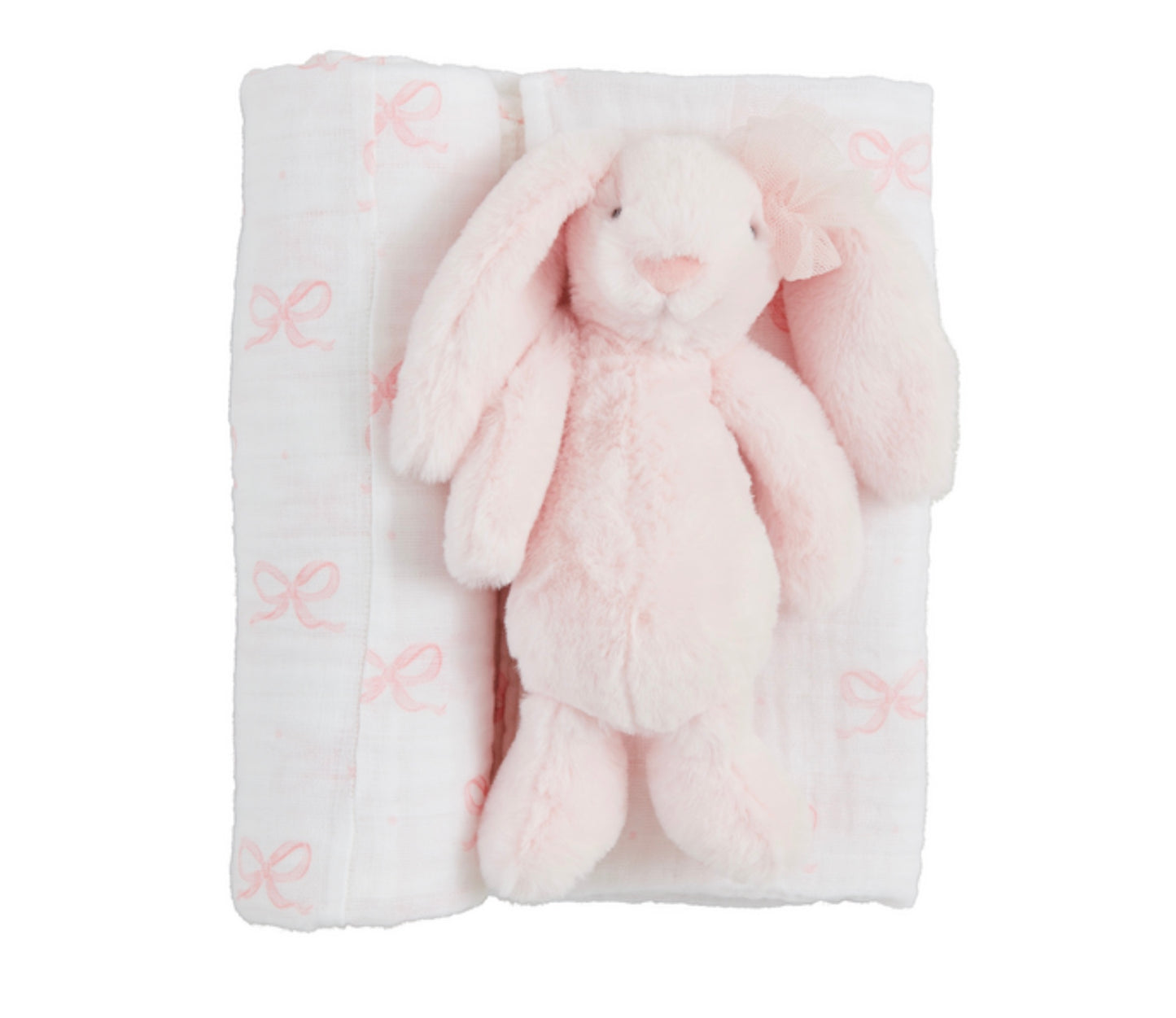 Bow Swaddle with Bunny Rattle