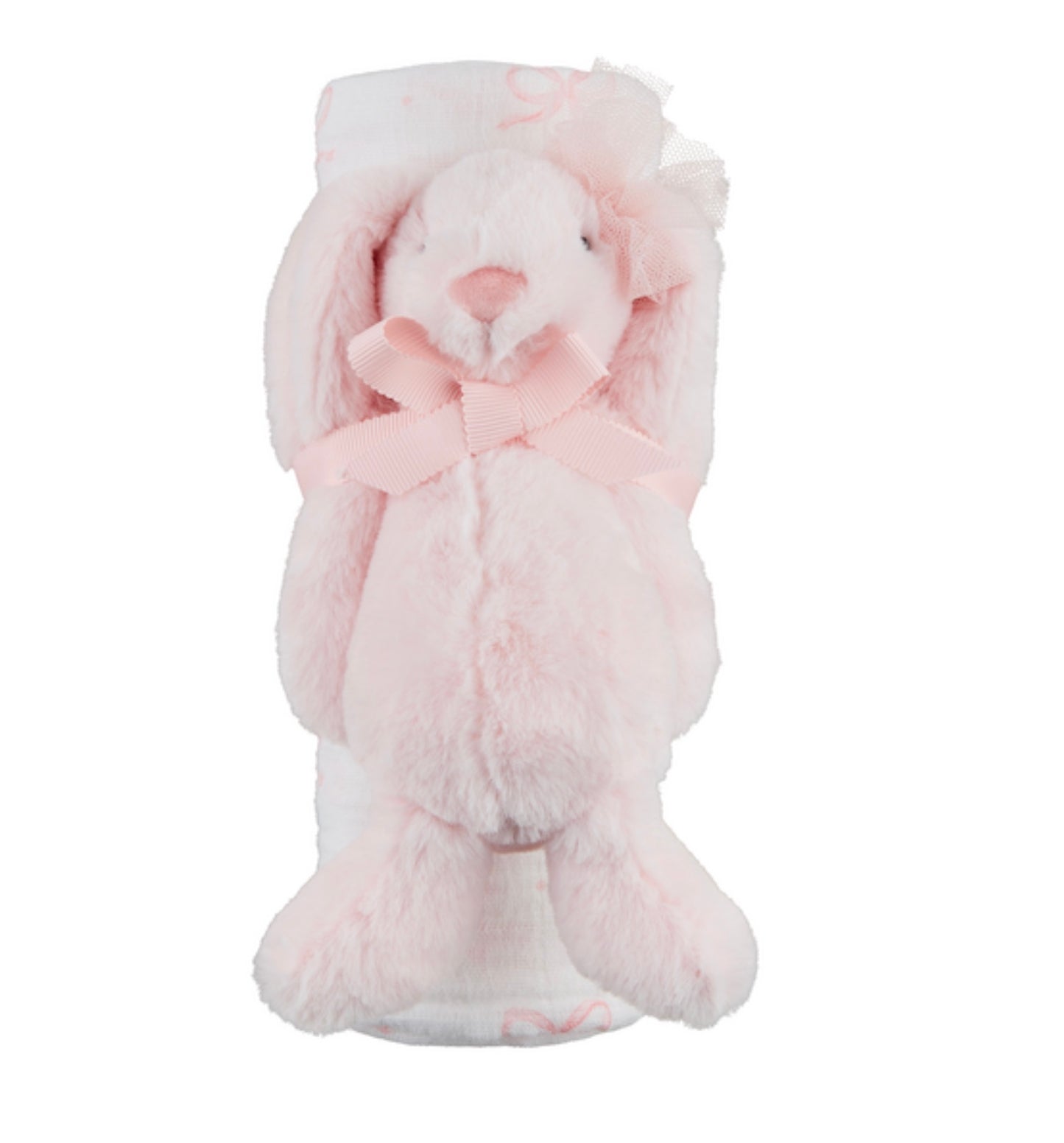 Bow Swaddle with Bunny Rattle