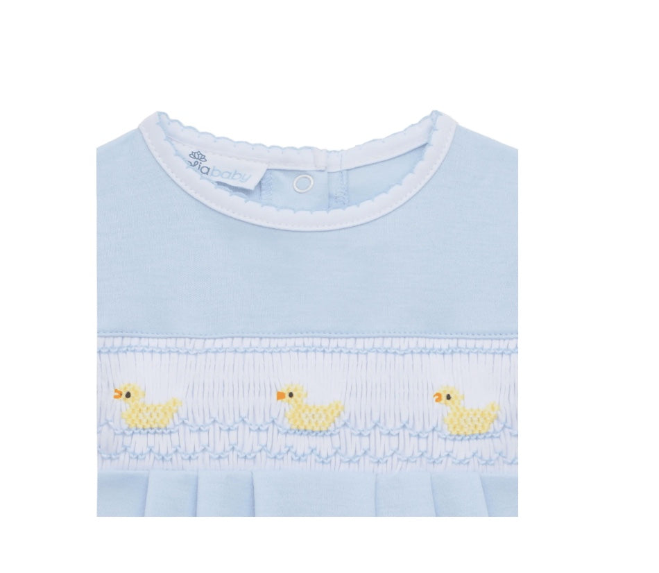 Little Ducklings Classics Smocked Bubble - Light Blue