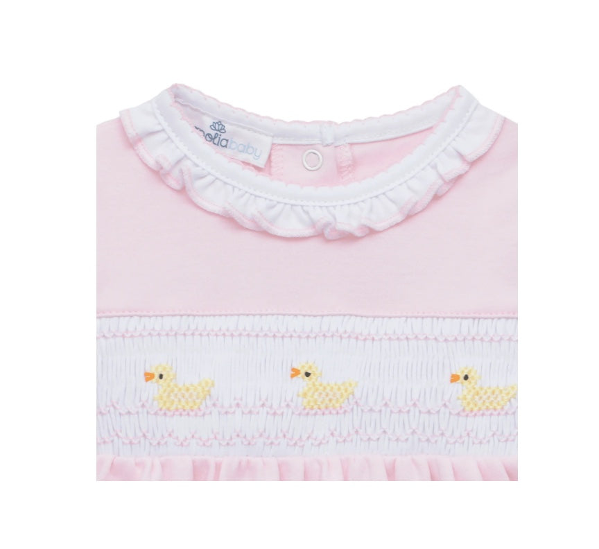 Little Ducklings Classics Smocked Footie - Pink