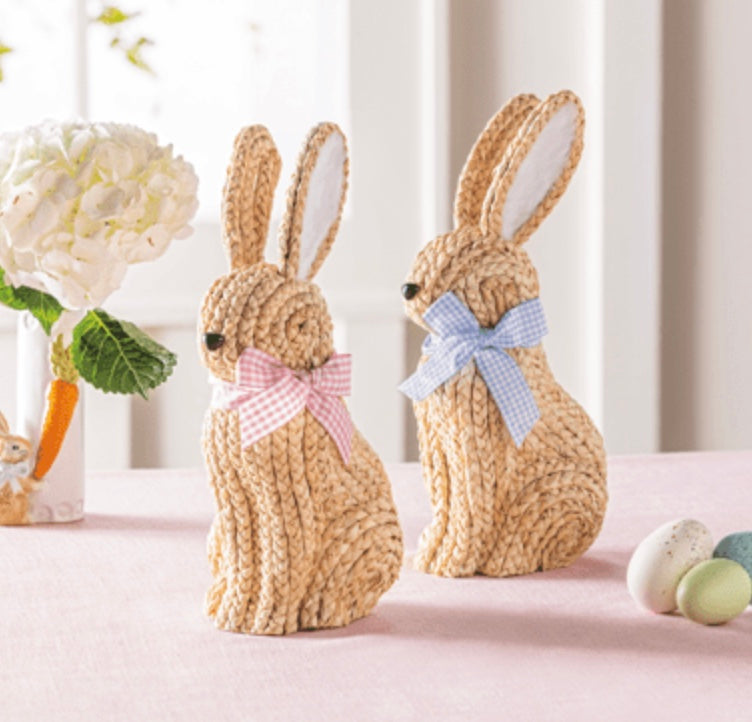 Blue Bow Woven Bunny Sitter