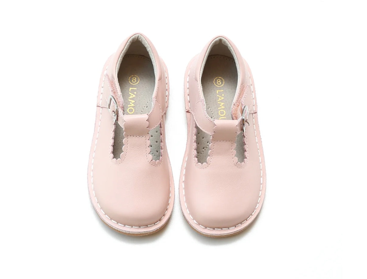 Selina Scalloped T-Strap - Pink
