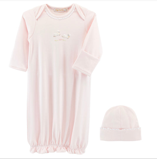 Baby Lambs Gathered Gown-Pink