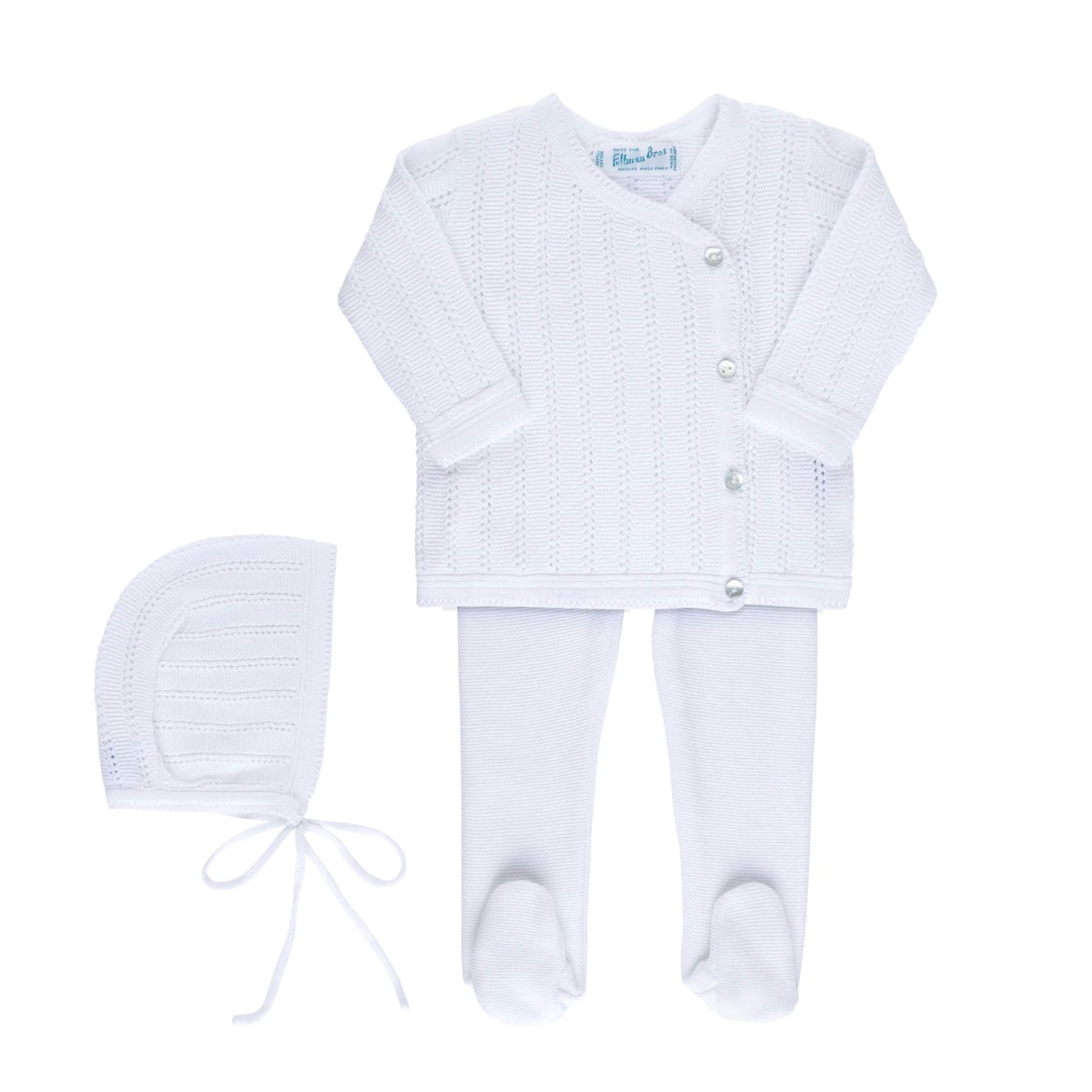 Feltman Pointelle Wrap with Hat - White