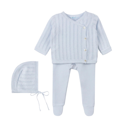 Feltman Pointelle Wrap with Hat - Blue