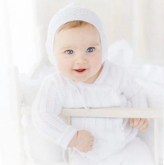 Feltman Pointelle Wrap with Hat - White