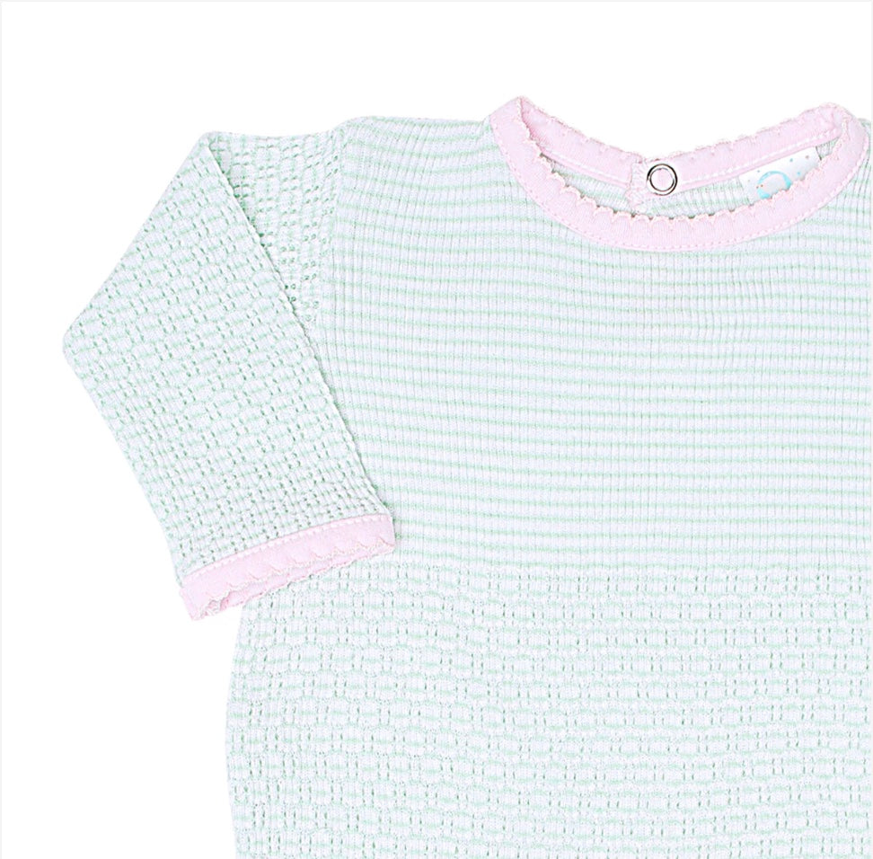 Paty Knit Mint Romper with Pink Trim