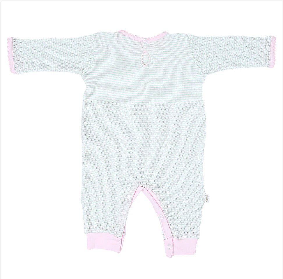 Paty Knit Mint Romper with Pink Trim
