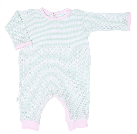 Paty Knit Mint Romper with Pink Trim