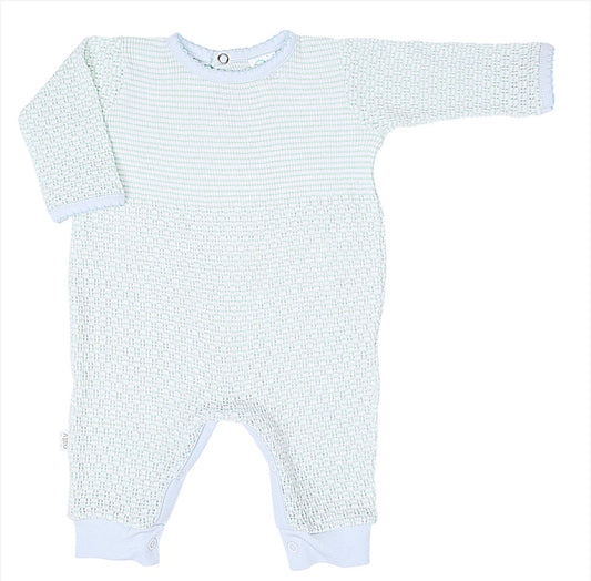 Paty Knit Mint Romper with Blue Trim