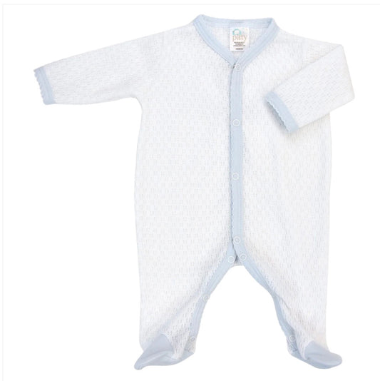 Paty Knit Romper -White/Blue Trim