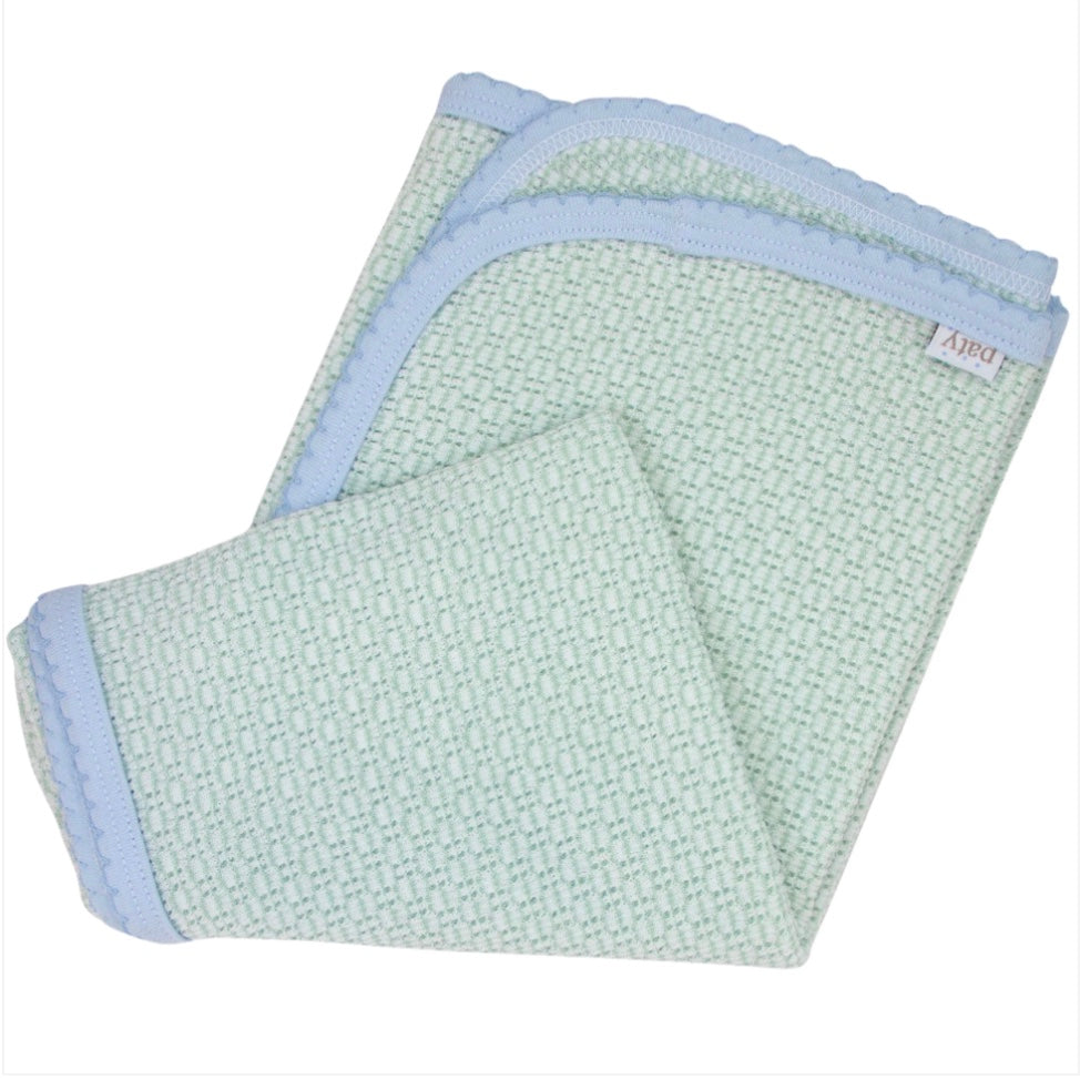 Paty Knit Blanket Mint/Blue Trim
