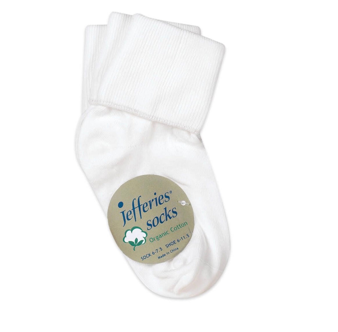 Jefferies White Socks Smooth Toe Organic Cotton Turn Cuff Socks 1 Pair 2290