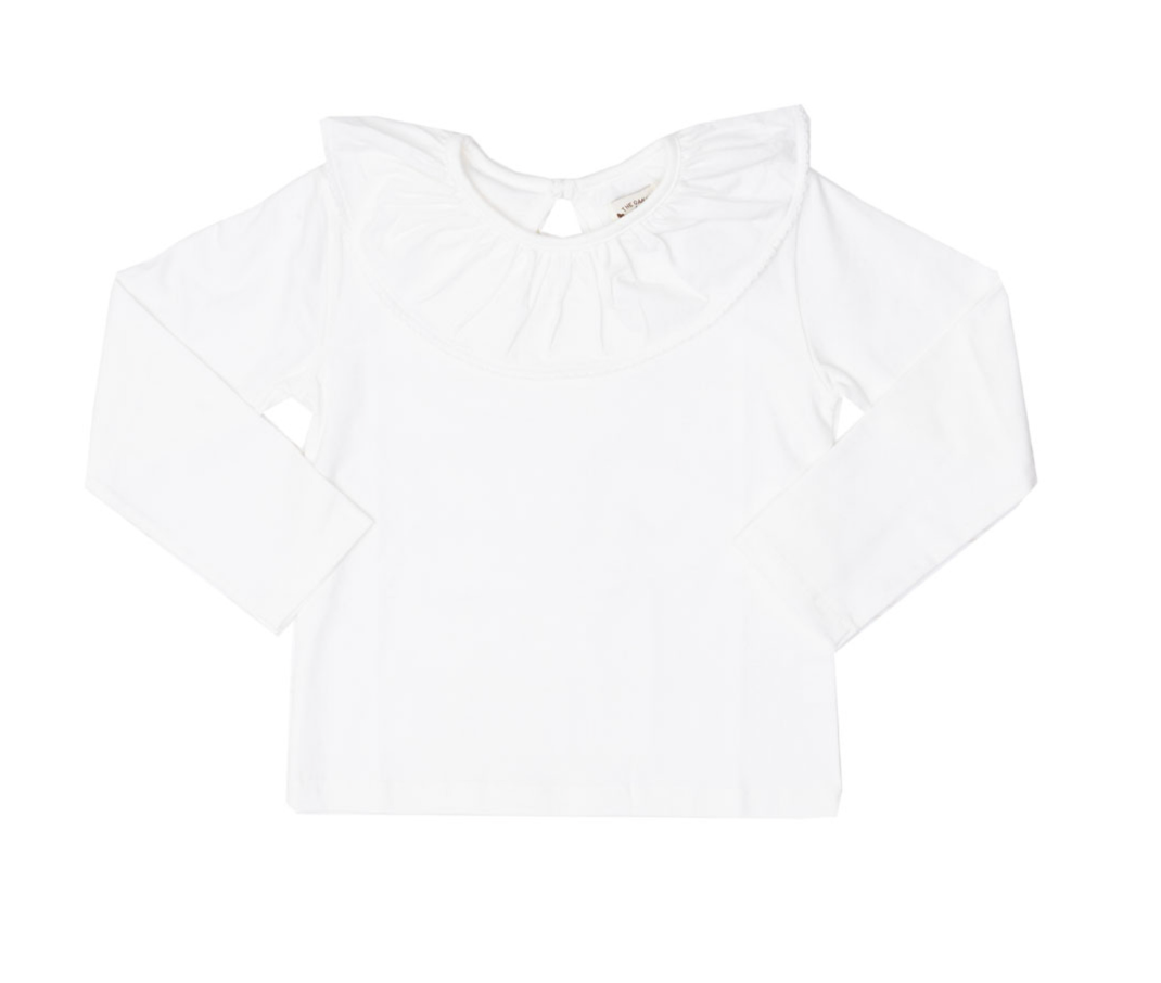 White Long Sleeve Ruffle Collar Top