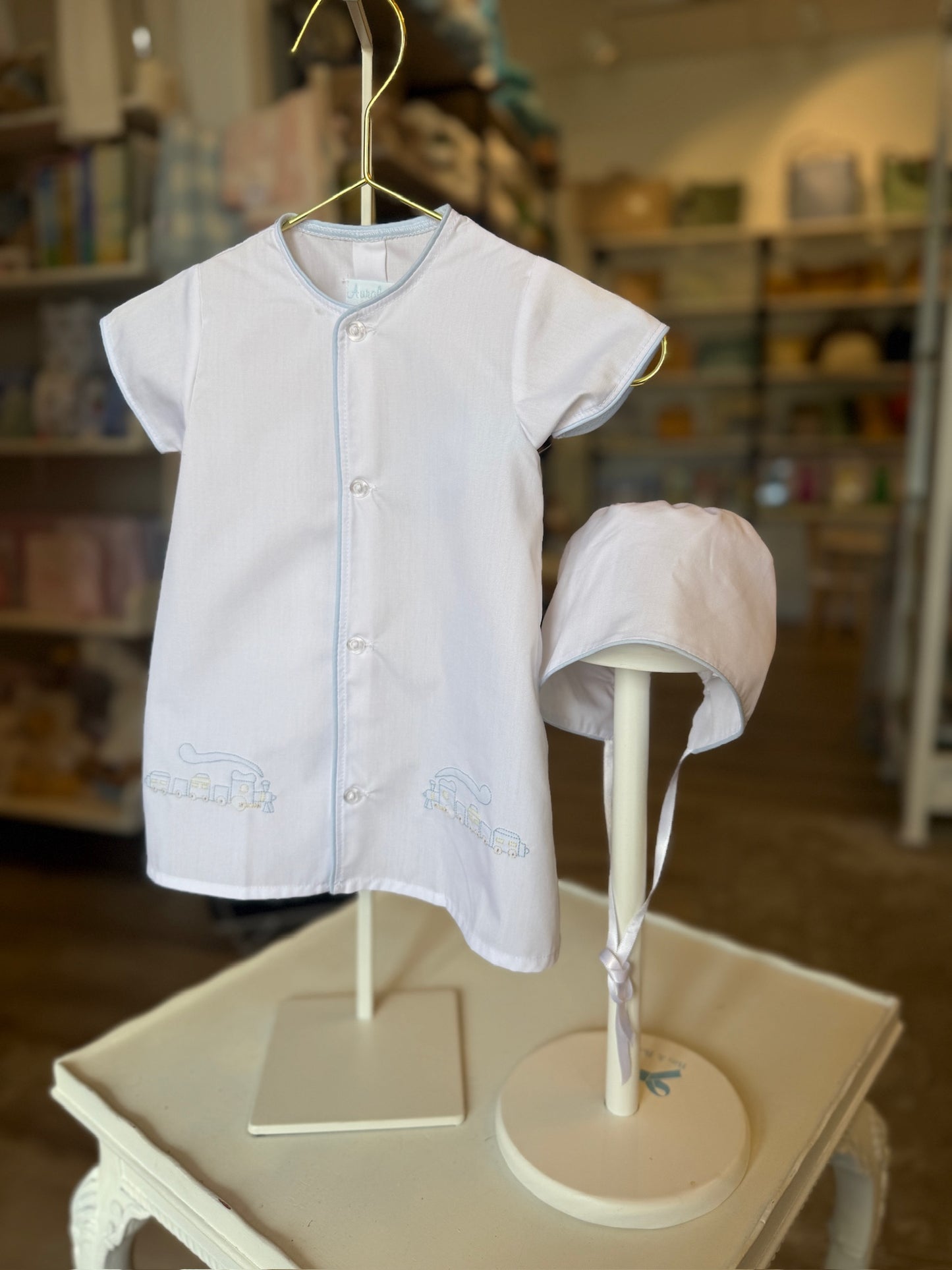 Train Baby Daygown with Hat