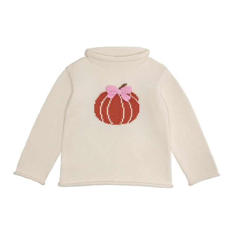 Pumpkin Bow Roll Neck Sweter