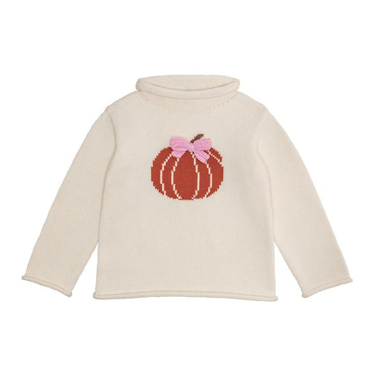 Pumpkin Bow Roll Neck Sweter