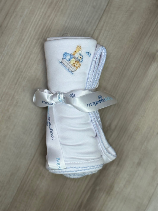 Noah's Ark Blue Receiving Blanket