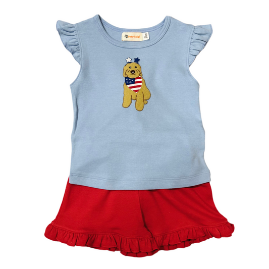 Patriotic Dog Ruffle Shorts Set