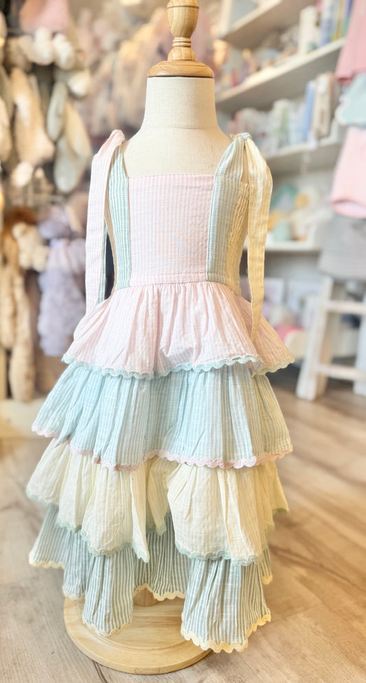 Ruffled Tiered Striped Linen Dress