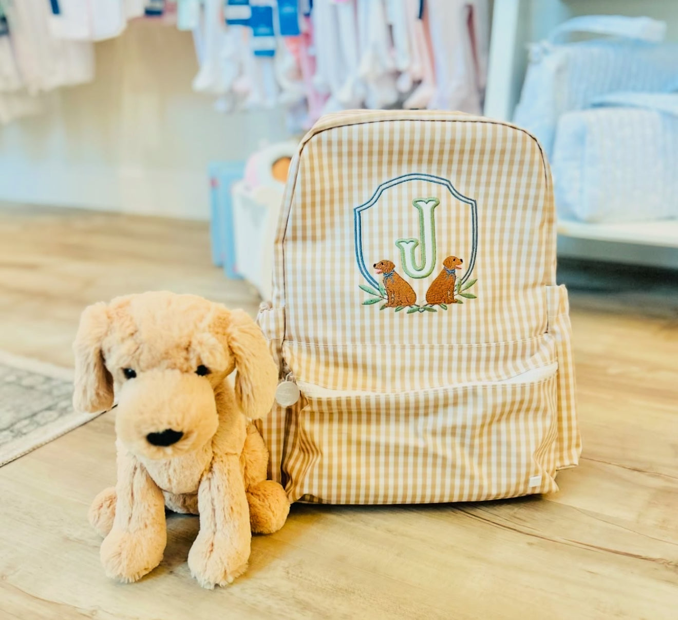TRVL Tan Gingham Backpack