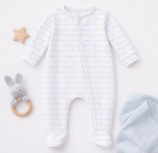 Little Brother Print Zipper Footie