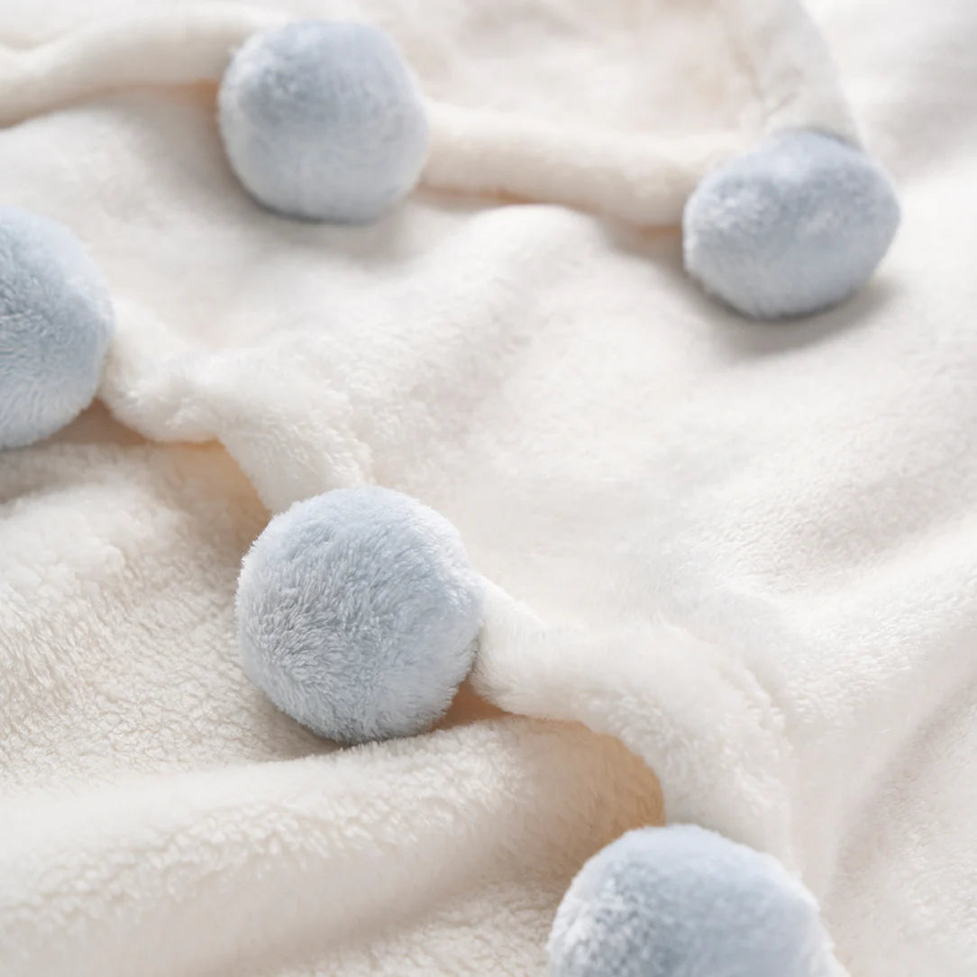 Pale Blue Pom Pom Baby Blanket