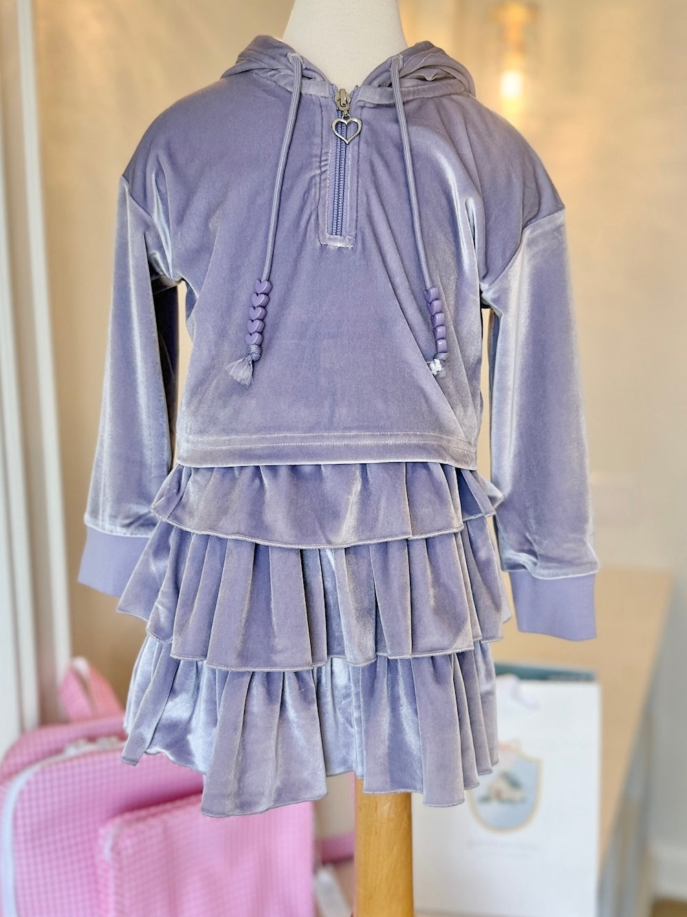 Lavender Velvet Velour Skirt Set